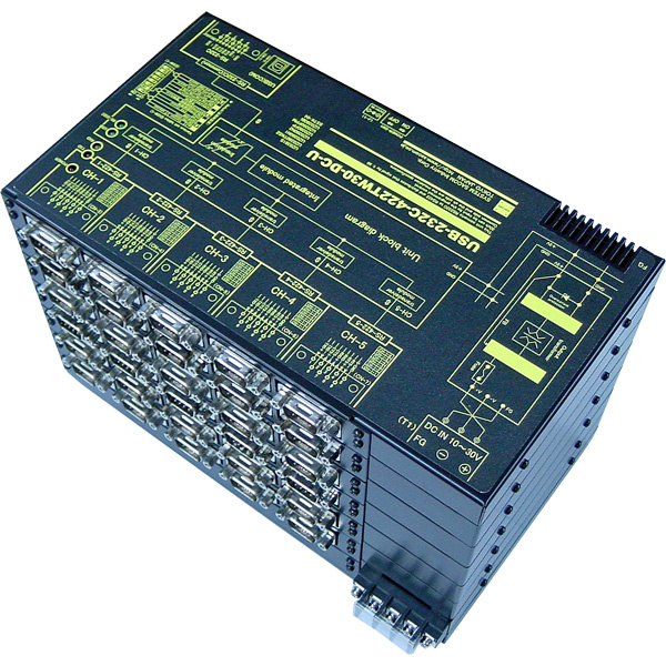 USB（VCOM）/RS232C⇔RS422変換1：30分配⇔30：1統合器【絶縁タイプ】（DC10-32V仕様）【5ポート単位で増設可能】USB/Dsub9P（メス/インチ）⇔Dsub9P（オス/インチ）X30