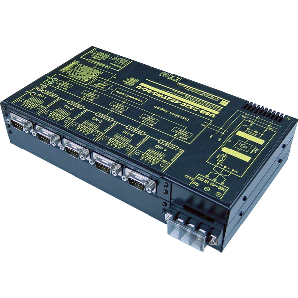 USB（VCOM）/RS232C⇔RS422変換1：5分配⇔5：1統合器【絶縁タイプ】（DC10-32V仕様）【5ポート単位で増設可能】USB/Dsub9P（メス/インチ）⇔Dsub9P（オス/インチ）X5