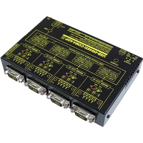 USB（VCOM）⇔4ポート4線式RS485変換器（ACアダプタ/USBバスパワー）【絶縁タイプ】【1本のUSB接続で4ポートの4線式RS485】USB⇔Dsub9P(オス/インチ）