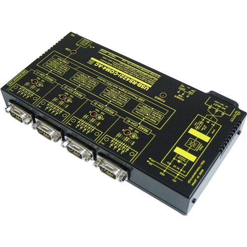 USB（VCOM）⇔4ポートRS422変換器（AC90-240V/USBバスパワー仕様）【絶縁タイプ】【1本のUSB接続で4ポートのRS422】USB⇔Dsub9P（オス/インチ）×4