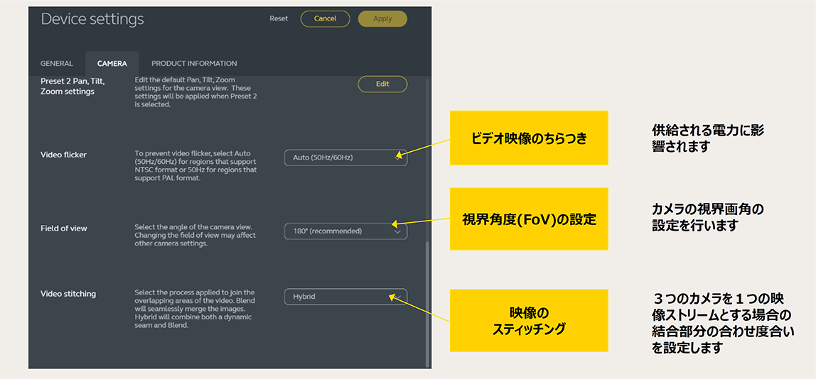 Jabra DirectによるPanaCastの設定項目:CAMERA (3)