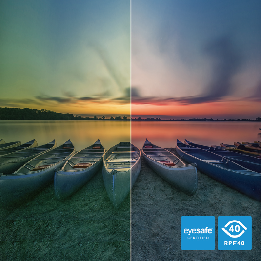 SoftBlue LED�e�N�m���W�[�ɂ���ĉ�ʂ̐F���A���̉摜�̂悤�ɉ��F��ΐF�ɕ΂邱�Ƃ��Ȃ����߁A���m�ȐF�Č����ێ����Ȃ���u���[���C�g��ጸ�\���B